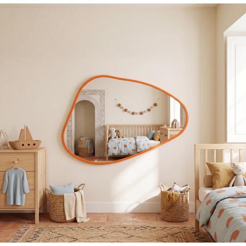 Asymmetrical Thin Frame Wall Mirror, Freeform Organic Shape Mirror in Orange, Modern Home Decor