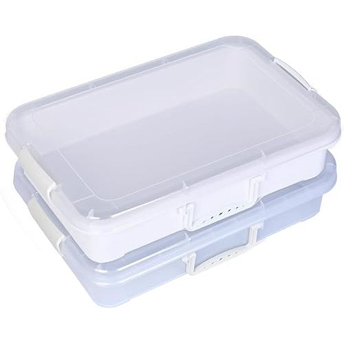 Plastic Activity Tray with lid for Slime, Beads, Sand and Sensory Toys – 15 Inches (White & Clear)