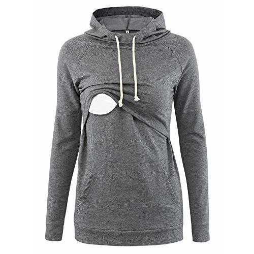 Liu & Qu Womens Nursing Hoodie Long Sleeves Sweatshirt Breastfeeding Layered Top Pocket Casual Clothes