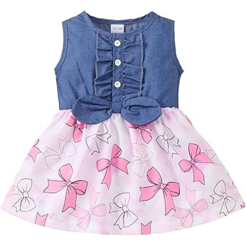 Kucnuzki Toddler Girl Outfits Baby Sunflower Princess Dresses Denim Summer Sleeveless Clothes Jean Tutu Skirts for Girls