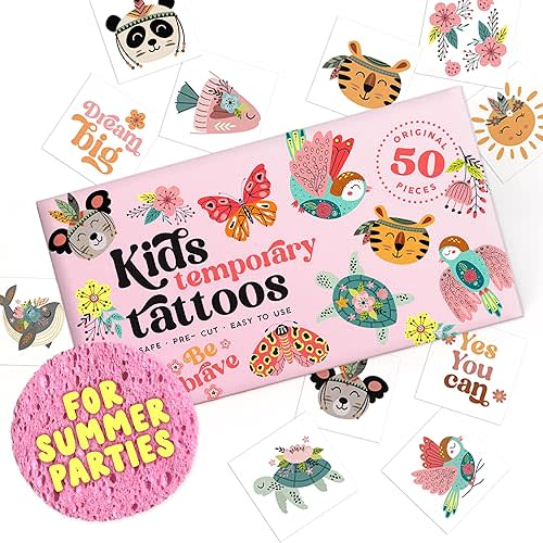 Kids Temporary Tattoos - Beauty & Hearts Style Tattoos for Kid, Hypoallergenic, Pre-Cut, 50 Pcs Original Kid Tattoos, Designs, Valentines Temporary Tattoos Kids - Gift Tattoo, Made in Europe