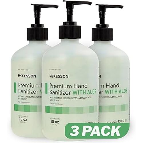 McKesson Hand Sanitizer with Aloe, 18 oz Pump Bottle [Pack of 3] - 70% Ethyl Alcohol, Spring Water Scent, No-Rinse Sanitizing Gel with Vitamin E and Moisturizers, Medical-Grade