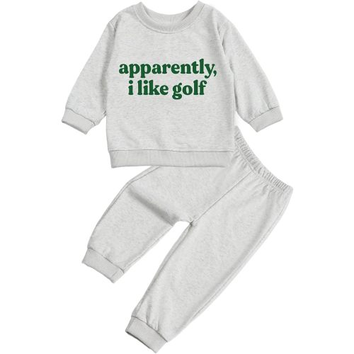 Toddler Baby Letter I Like Golf Long Sleeve Sweatshirt Top Jogger Pants Set Cute Fall Winter Clothes Set