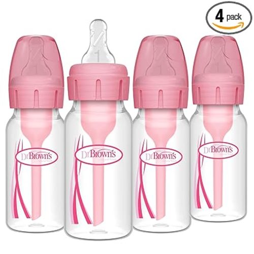 Dr. Brown's Anti-Colic Options+ Narrow Baby Bottle, Pink, 4 oz, 4-Pack