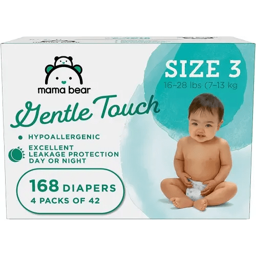 Amazon Brand - Mama Bear Gentle Touch Diapers, Hypoallergenic, Size 3, 168 Count (4 packs of 42), White