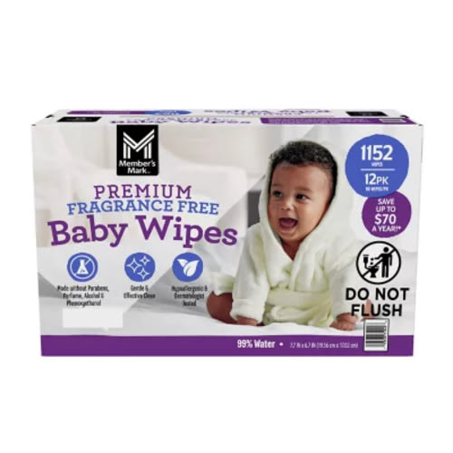 Member's Mark Premium Baby Wipes, Fragrance Free, 12 pk., 1152 Wipes - Sam's Club