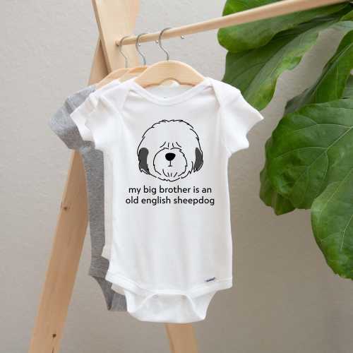 Old English Sheepdog Baby Onesies® Brand, brother sister new born baby clothes, baby shower gift, cute dog baby bodysuit, gift for new baby