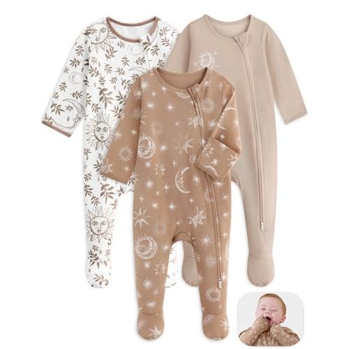 Unnivoll Baby Pajamas 100% Cotton Baby Sleepers for Newborn 0-3 3-6 6-9 Months 3Pcs Footie Pajamas Baby Boys Girls Clothes