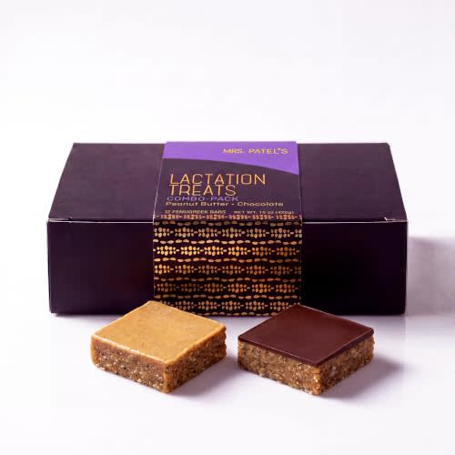 Mrs. Patel's Lactation Treats, Chocolate & Peanut Butter Combo, 12 Bars | For Breastfeeding and Pumping, With Fenugreek, Postpartum Snack, Freshly Packaged