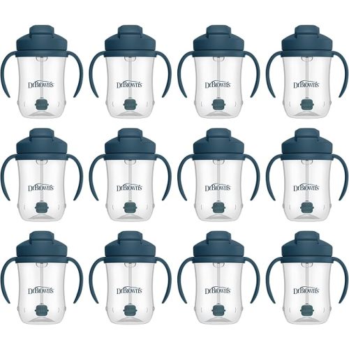 Dr. Brown's Milestones Baby's First Straw Cup, Training Cup with Weighted Straw, 9 oz/270 mL, BPA-free, 6m+, Dark Blue, 12-Pack