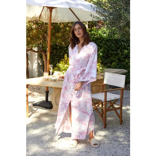 Alice Kimono Robe - Long - Summer Toile - Pink – Piyama USD