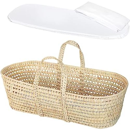 Baby Wicker Moses Basket, Natural Look Baby Basket - Baby Carrier with Mattress and Sheet