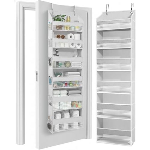 HOMELUX THEORY UPGRADED 6 Tiers Over The Door Organizer Hanging - 100D EXTRA THICK & 50lbs HUGE CAPACITY, 12 Side Mesh Pockets Over The Door Shoe Organizer, Hanging Closet Organizer (Light Gray, 1pc)