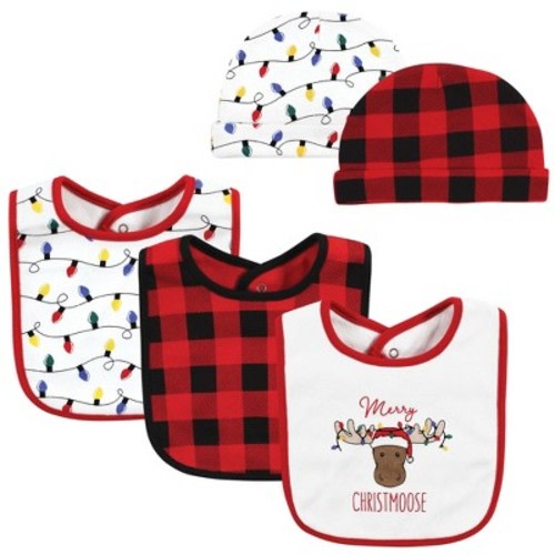 Hudson Baby Unisex Baby Cotton Bib and Headband or Caps Set, Christmoose, One Size