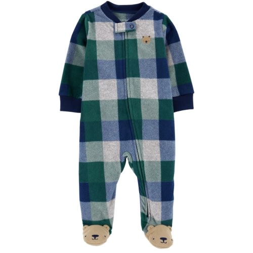 Baby Boy Carter's Plaid Bear Fleece Zip-Up Footie Sleep & Play