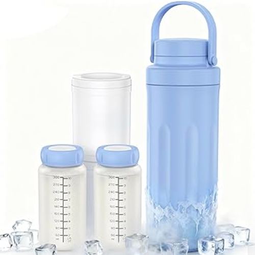 22oz Breast Milk Cooler Bottle for Outdoor, Breastmilk Cooler with 360° Total Cooling for 24 Hours & Leak-Proof Dual-Bottle for Breastfeeding,Larger Capacity Travel Breastmilk Chiller,Blue