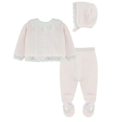 NEWBORN PINK RUFFLE NECK KNIT 3P SET – Lilileyba