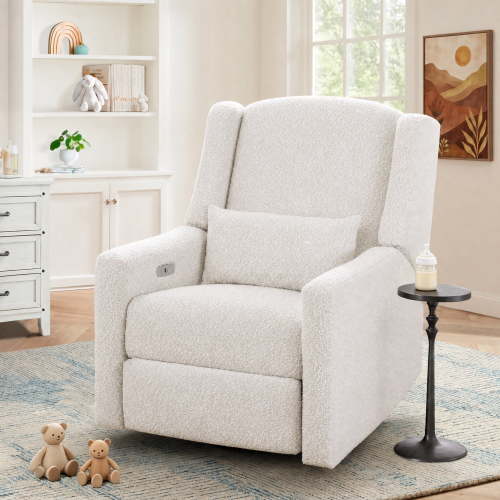 Power Swivel Gilder Rocker Recliner Chair for Adults, Nursery Rocking Chair with USB Charging, Beige