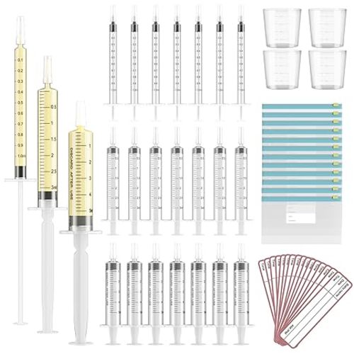 120 Sets 1/3/5ml Colostrum Collector Kit Include No Needle Colostrum Syringes with Caps 1/3/5mlx60, Stickerx120, 20ml Measuring Cupx4, Ziplock Storage Bagx12 for Breastmilk Collector
