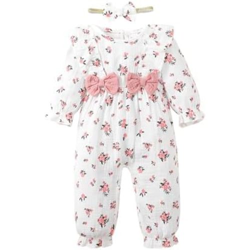 SUNNY PIGGY Newborn Baby Girl Clothes Baby Girl One Piece Romper Fall Winter Long Sleeve with Hat Sets Cute Infant Outfits