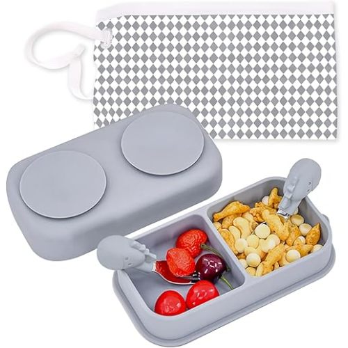 5PCS Travel Suction Plate for Baby, Portable Silicone Suction Plate to Go,Baby Divided Plate Feeding Set with Travel Bag for Toddler Baby Plate Divided Bowls Travel Essential