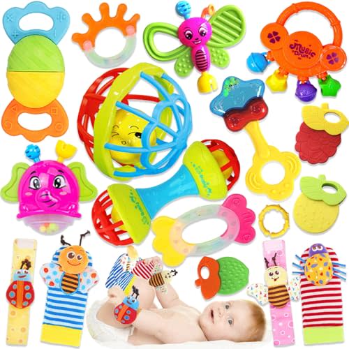 Baby Rattles 0-6 Months: Baby Toys 6-12 Months Infant Toys 0-3 Months Newborn Toys Teething Toys 3-6 Months - Baby Teether Wrist Socks Gifts for Boy Girl