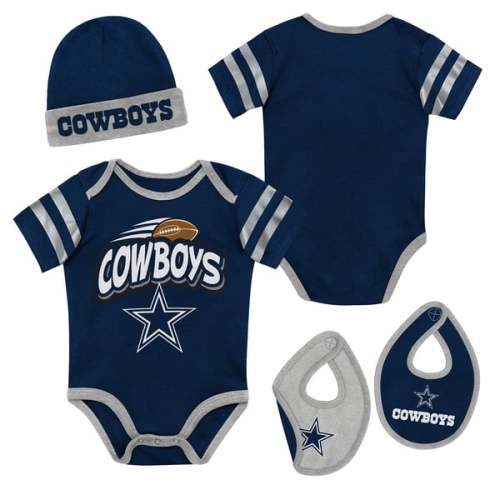 Newborn Outerstuff  Navy Dallas Cowboys Pint Prodigy Creeper, Bib and Hat Set