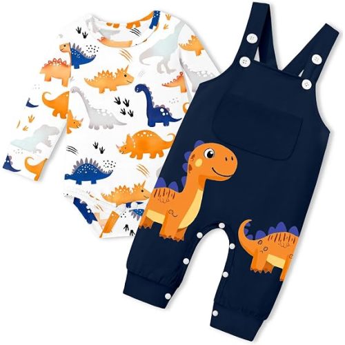 Baby Boy Clothes Infant Dinosaur Romper Overalls 2PCS Clothing Set
