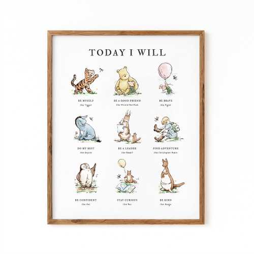 Today I Will, Winnie the Pooh Nursery Decor, Pooh Affirmations Poster, Affirmations Prints for Kids, Classic Nursery Art, DIGITAL DOWNLOAD