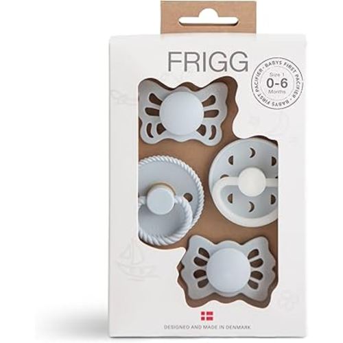 FRIGG Baby's First Pacifier - Moonlight Sailing 4-Pack | Made in Denmark | BPA-Free (Powder Blue, 0-6 Months)