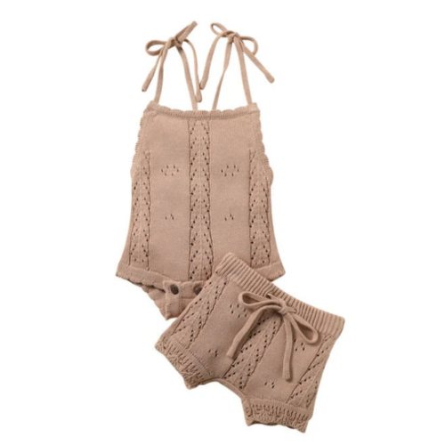 Knitted Backless Lace-up Baby Rompers