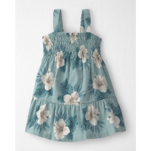Baby Girl Smocked Linen Dress Made with Organic Cotton in Blue Hibiscus - Little Planet | Carter's