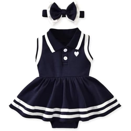 Preemie-12 Months Baby Girls Sleeveless Polo Dress Romper With Headband