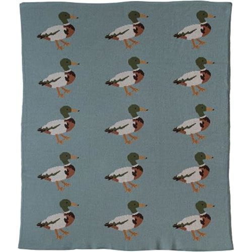 Creative Co-Op Soft Cotton Knit Baby Blanket with Decorative Duck Print, Multicolor