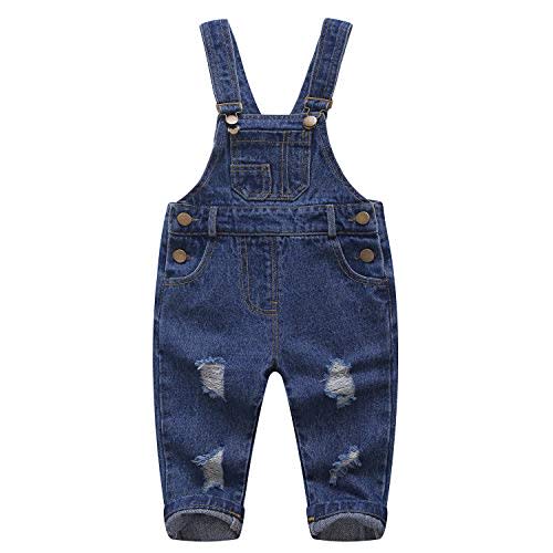 KIDSCOOL Toddler Baby Denim Overalls Ripped Holes Jean Bib Romper Jumpsuit | Toddler baby denim overalls, unisex ripped distressed jean bib romper, cute gingham lining jumpsuit, infant soft outfit