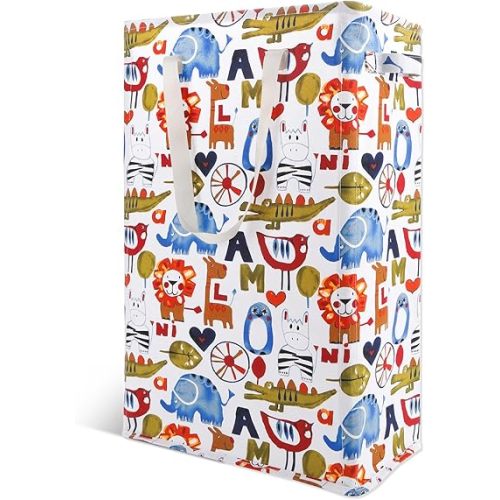 Odonata Slim Laundry Hamper Handles Collapsible Laundry Basket Thin Dirty Clothes Basket Narrow Laundry Bag Foldable Dirty Hamper 48L (Animal)