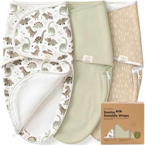 KeaBabies Newborn Swaddles with Zippers - 3-Pack Baby Swaddle Sleep Sacks 0-3 Months, Infant, Baby Girls, Boys, Soft & Durable Sleep Sack Newborn, Easy Diaper Change Swaddling Blanket (Dino Ridge, OS)