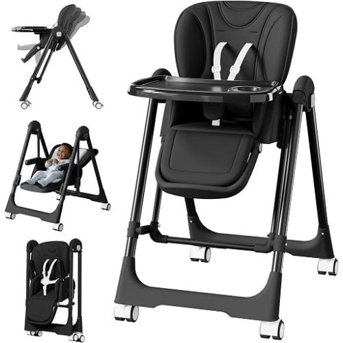 High Chairs for Babies and Toddlers Foldable with Rocking Mode (Black)