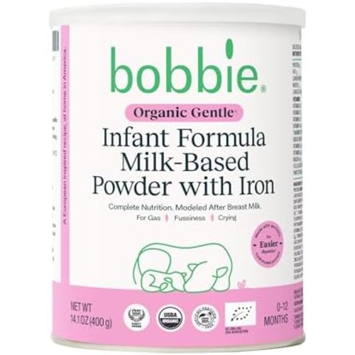 Bobbie Organic Gentle Baby Formula, Milk Based Powder with Iron, DHA, Vitamin D & 100% Lactose Like Breast Milk, For Fusiness, Crying & Digestive Health, Newborn Baby-12 Months Old, 14.1 oz, 1 Pack