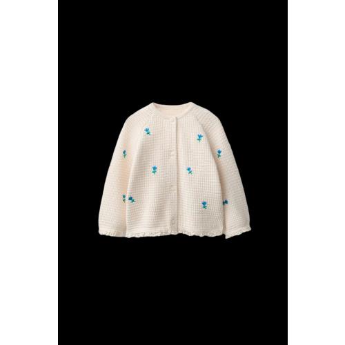 EMBROIDERED FLORAL TEXTURED KNIT CARDIGAN WITH LACE TRIM - Ecru | ZARA United States