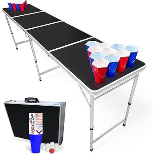 8-Foot Regulation Length Folding Table w/Optional Cup Holes, LED Lights, Custom Graphic (Choose Your Model)