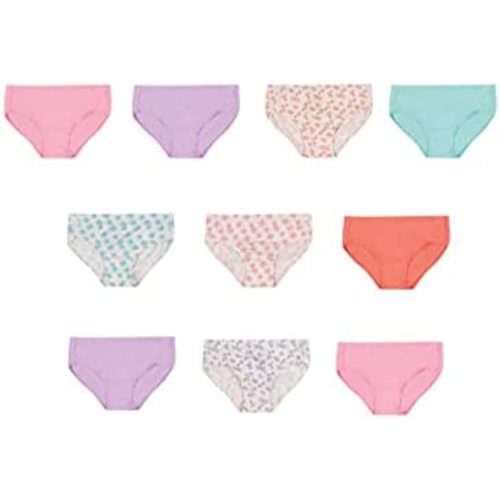 Hanes Toddler Girls Underwear, 10 Pack, Cotton Knit Tagless Brief or Hipster Panties