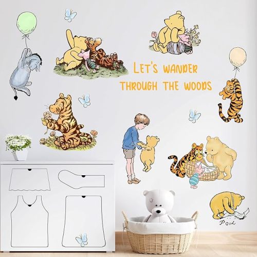 Winnie Character Stickers, Winnie Inspirational Stickers, The Pooh Wall Stickers for Kids, The Pooh Removable Sticker for Baby Kids Nursery Children Room Bedroom Living Room Playroom Wall Decoration