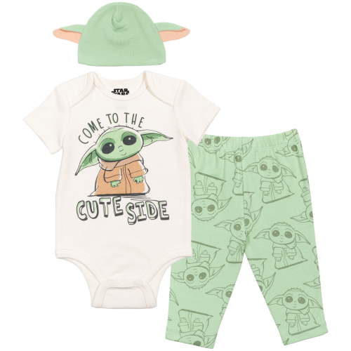 Star Wars The Child Newborn Baby Boys Bodysuit Pants and Hat 3 Piece Outfit Set Newborn to Infant