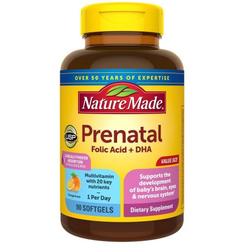 Nature Made Prenatal with Folic Acid + DHA, Prenatal Vitamin and Mineral Supplement Softgels - 90ct