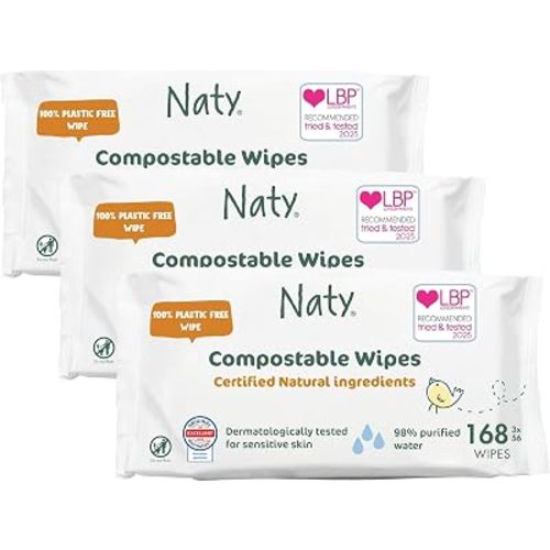 Naty Baby Wipes for Sensitive Skin & 98% Water, 168 Count (3 Packs)