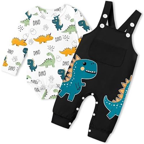 BAVADER Baby Boy Clothes Infant Dinosaur Romper Overalls 2PCS Clothing Set