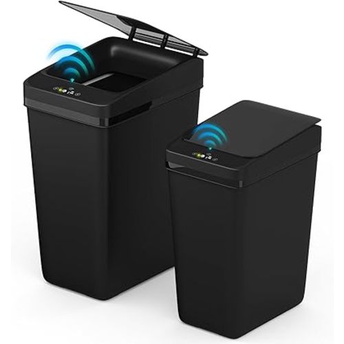 Procade 2Pack Touchless Bathroom Trash Can with Lid,4 Gal &2.5 Gal Slim Automatic Garbage Can, Auto Skinny Plastic Trash Bin, Small Motion Sensor Trash Bin for Bedroom, Bathroom, Office,RV(Black)