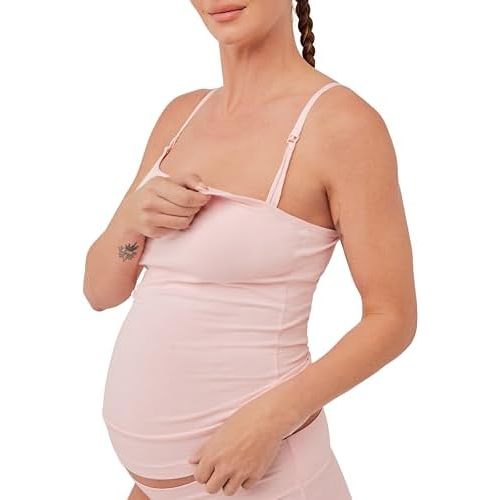 Pact Organic Cotton Maternity Camisole, Adjustable Nursing Tops Built-in Bra for Easy Breastfeeding
