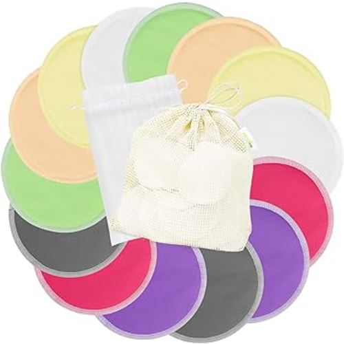 wegreeco Nursing Breast Pads (14 Pack) + Laundry Bag & Storage Bag, 2 Sizes: 3.9/4.7 inch - Washable & Reusable Breastfeeding Nursing Pads (Passion, Large, Heavy Flow Use)